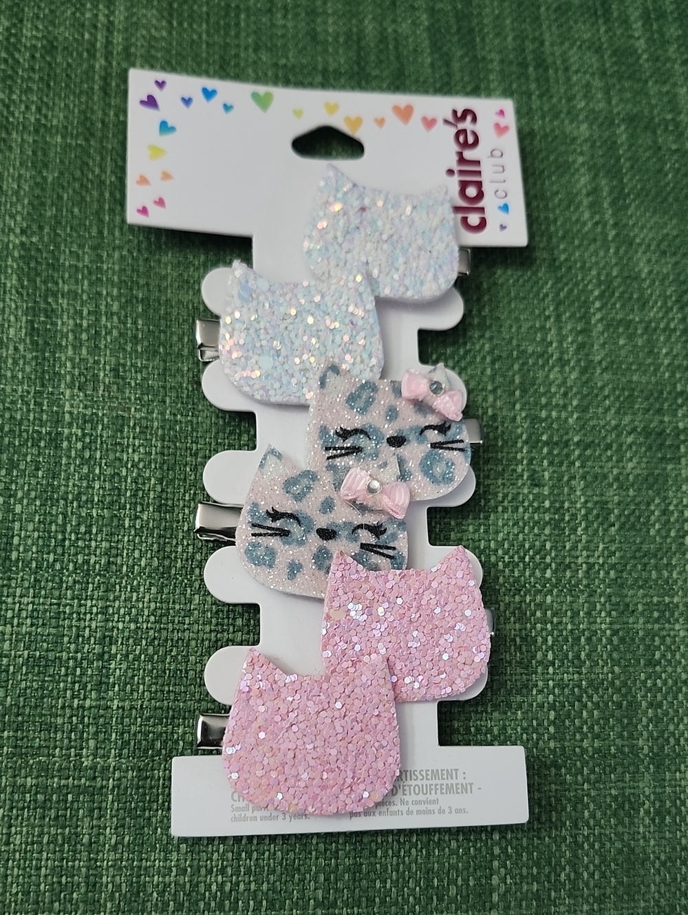Claire's Sparkle Cat Hair Clips - Pink and White - 6 Pack